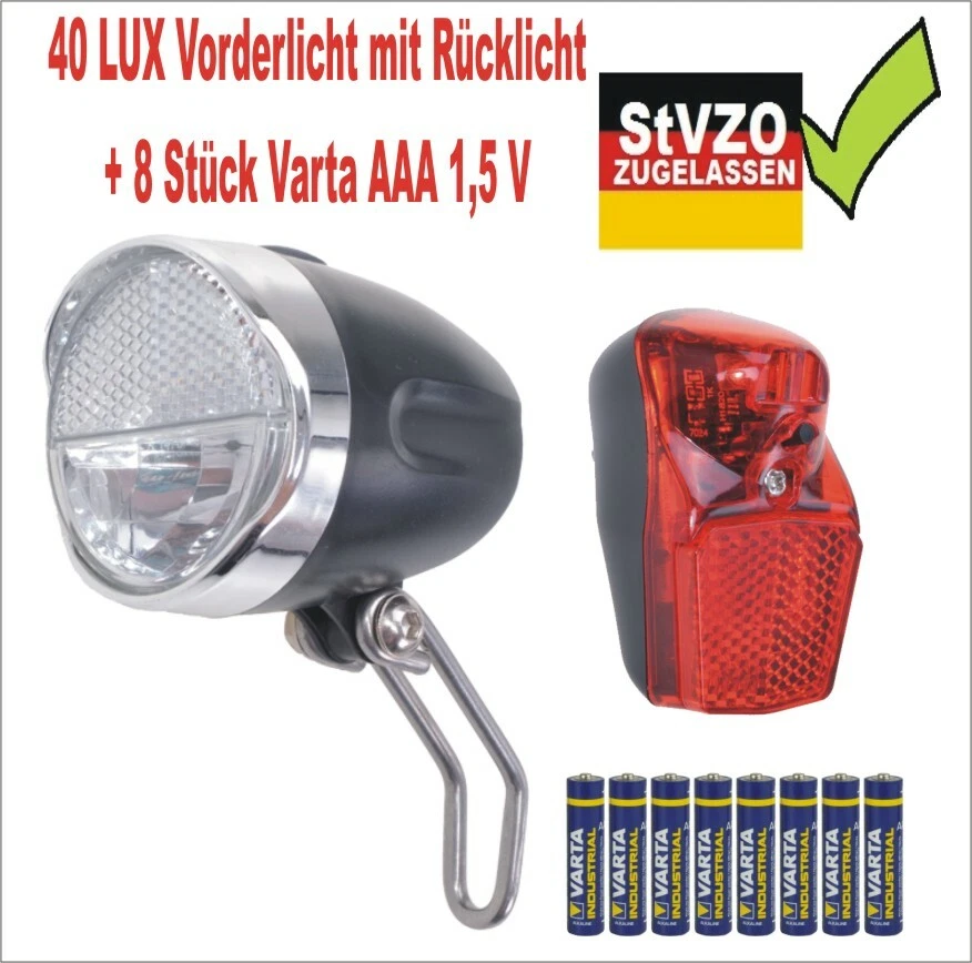 Batteriebetrieben LED Fahrradlicht Set 40 Lux Vorderlicht+ Rücklicht Beleuchtung