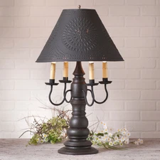 Bradford Wood Table Lamp with Punched Tin Black Shade in 5 Color Choices