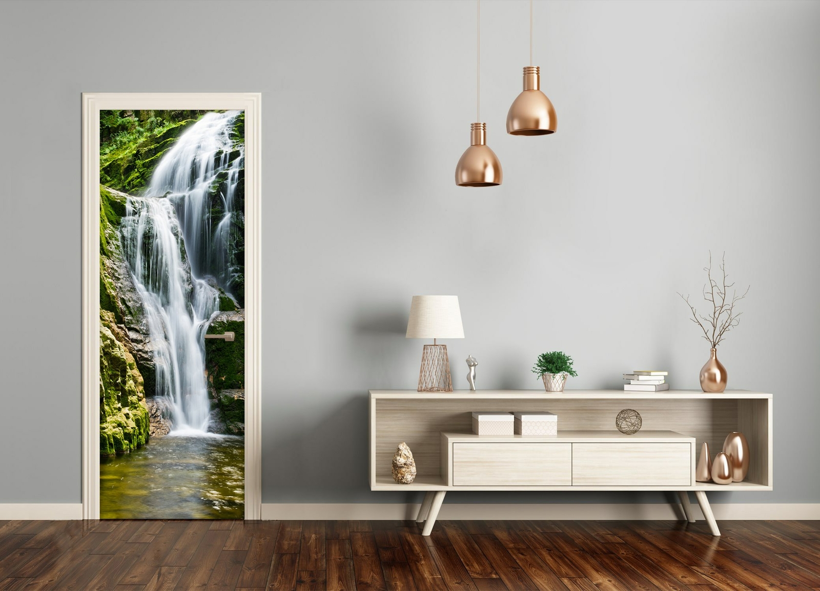 Autocollant Mural Paysage Cascade - 85x205 Cm, Style Moderne Bleu