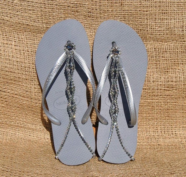 GREY HAVAIANAS FLIP FLOP WITH SWAROVSKI CRYSTAL FOOT ANKLET ADJUSTABLE EU 41-42 | eBay