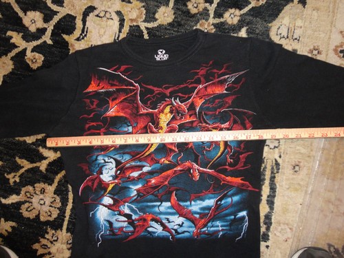 Black Liquid Blue Dragon Print Long Sleeve 60-40 Thermal Shirt Adult S Rare Find - Picture 6 of 8