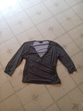 AB Studio Women's Top V- Neck 3/4 Sleeve Blouse Shirt Stretch Black White