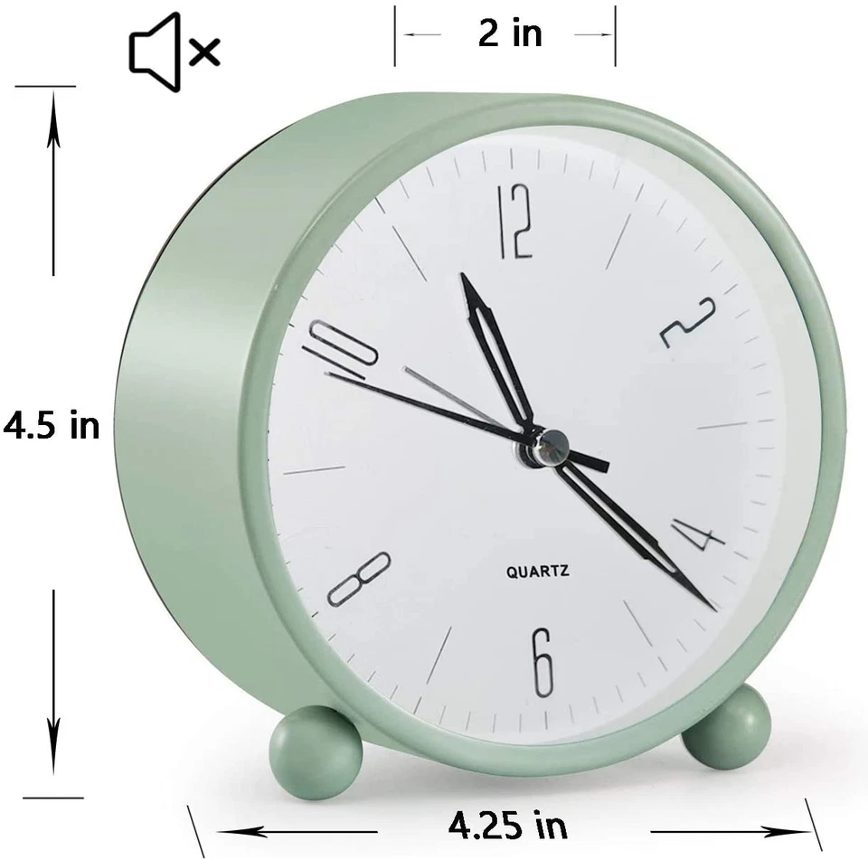 Reloj Despertador Analógico 4" Súper Silencioso Sin Tictac con Luz Nocturna Funciona con Pilas Foto 2 de 4