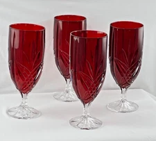 Godinger/Shannon Crystal Milano Red Set of 4 Iced Tea Glasses  8" Tall