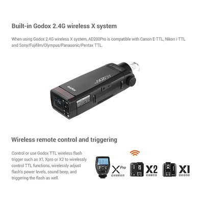 US 2020 Godox AD200Pro Flash Light 200Ws TTL 2.4G 1/8000 HSS Flash