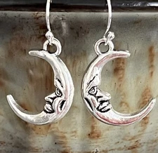 Etched Silver Moon Earrings. Boho Chic.