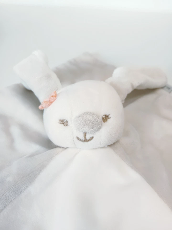 Doudou Plat Basile Et Mia Lapin Blanc Gris Fleur Étoiles Attache Tétine - Nattou - Photo 2/4