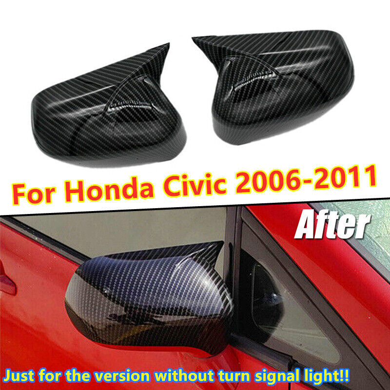 2Pcs Carbon Fiber Car Door Wing Mirror Cover Cap Set For Honda Civic 2006-2011