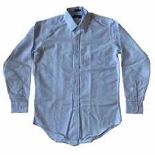 Egon Von Furstenburg Dress Shirt 15.5 32/33 Blue Striped Single Needle Textured