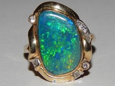 14K MASSIVER GELBGOLD OPAL & DIAMANT RING GRÖSSE 5,25