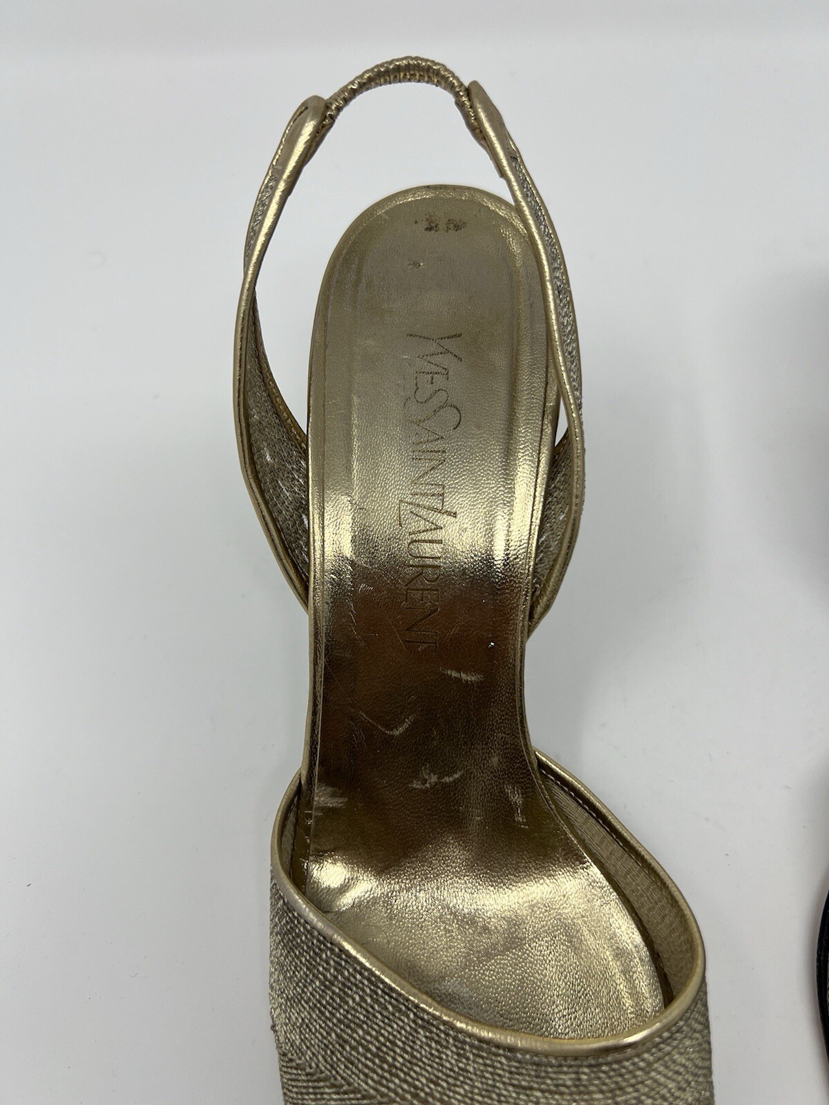 Tacchi Yves Saint Laurent YSL maglia oro slingback taglia 9 M 39 40 pelle Italia