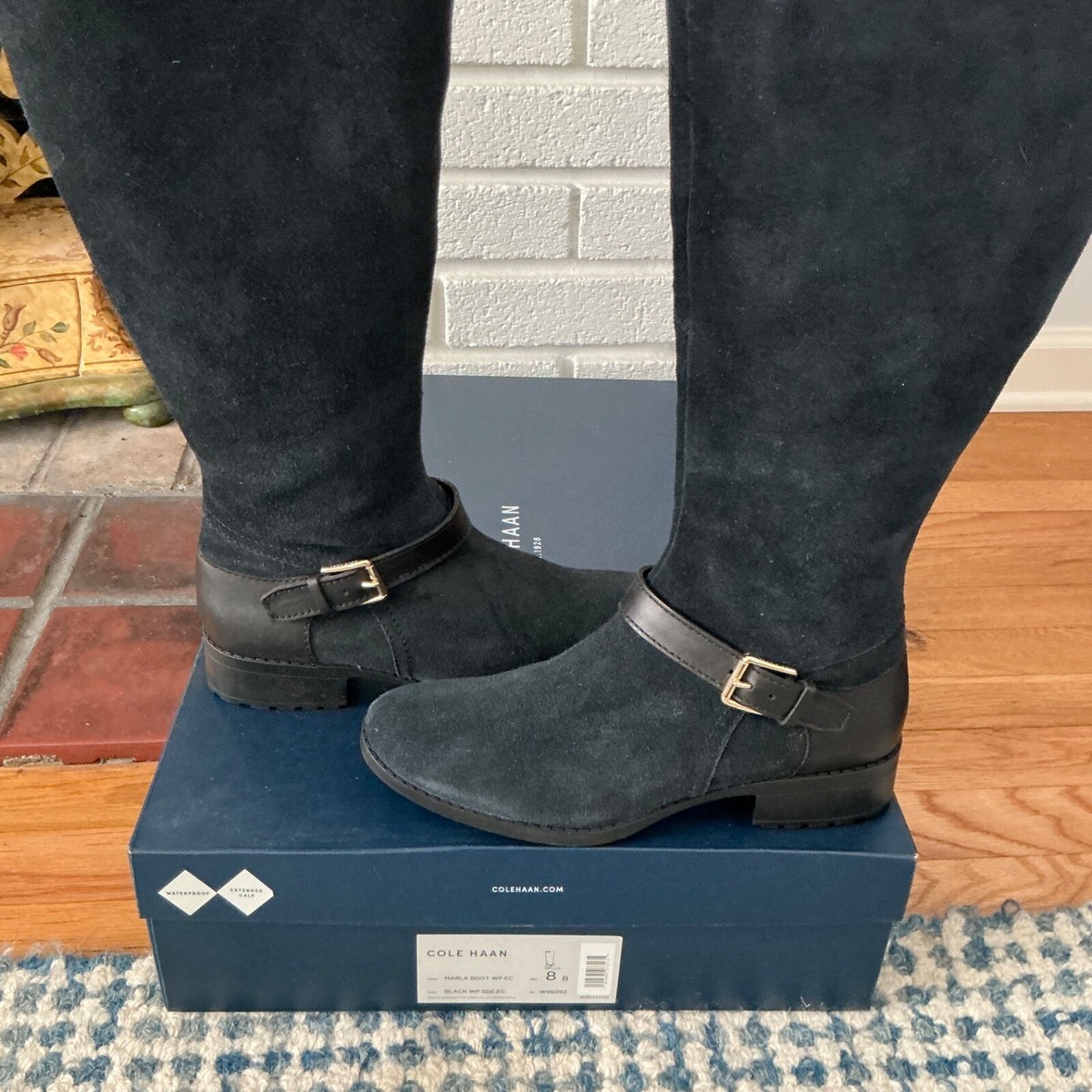 NWT Cole Haan Marla Black Suede Waterproof Extended Calf  display picture 1