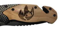 Navaja de Bolsillo Plegable Hecha a Mano Howling Wolf Grabada Hoja 8" Diseño Personalizado