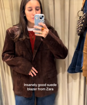 ZARA BNWT 2025. DARK BROWN 100% SUEDE LEATHER BLAZER. 4341/814/716