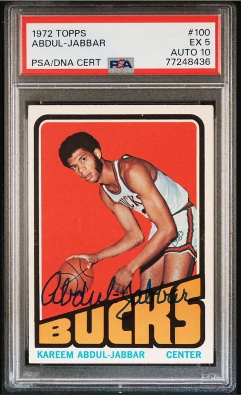 1972 Topps Kareem Abdul-Jabbar Signed Basketball Card Certified PSA 5 DNA 10 HOF