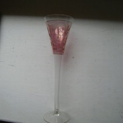 Etched Cranberry or Ruby Wine Glass Swirl Design