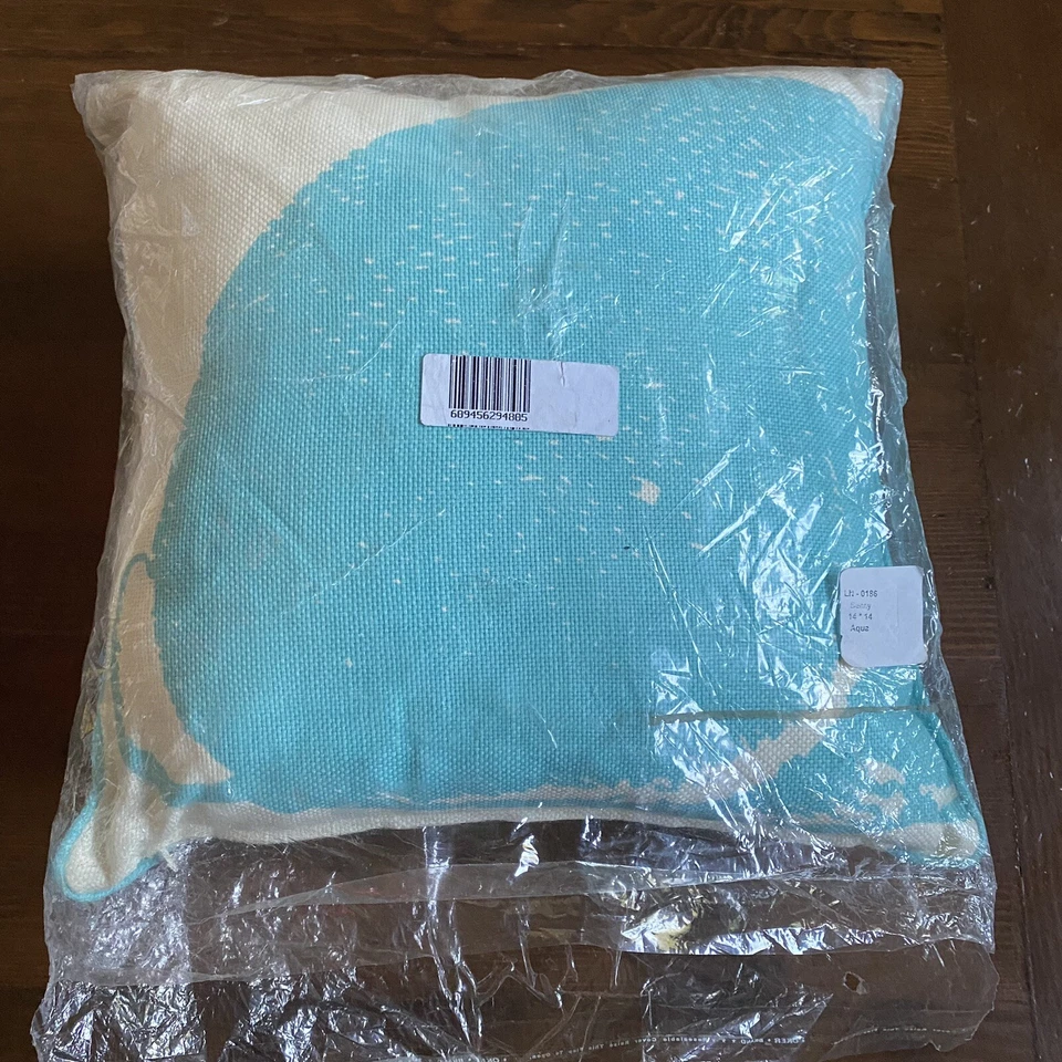 Almohada Thomas Paul Lino Aqua Conejo Conejo Conejo 14”x14” Pluma Inserto Guardería Pascua Foto 3 de 4