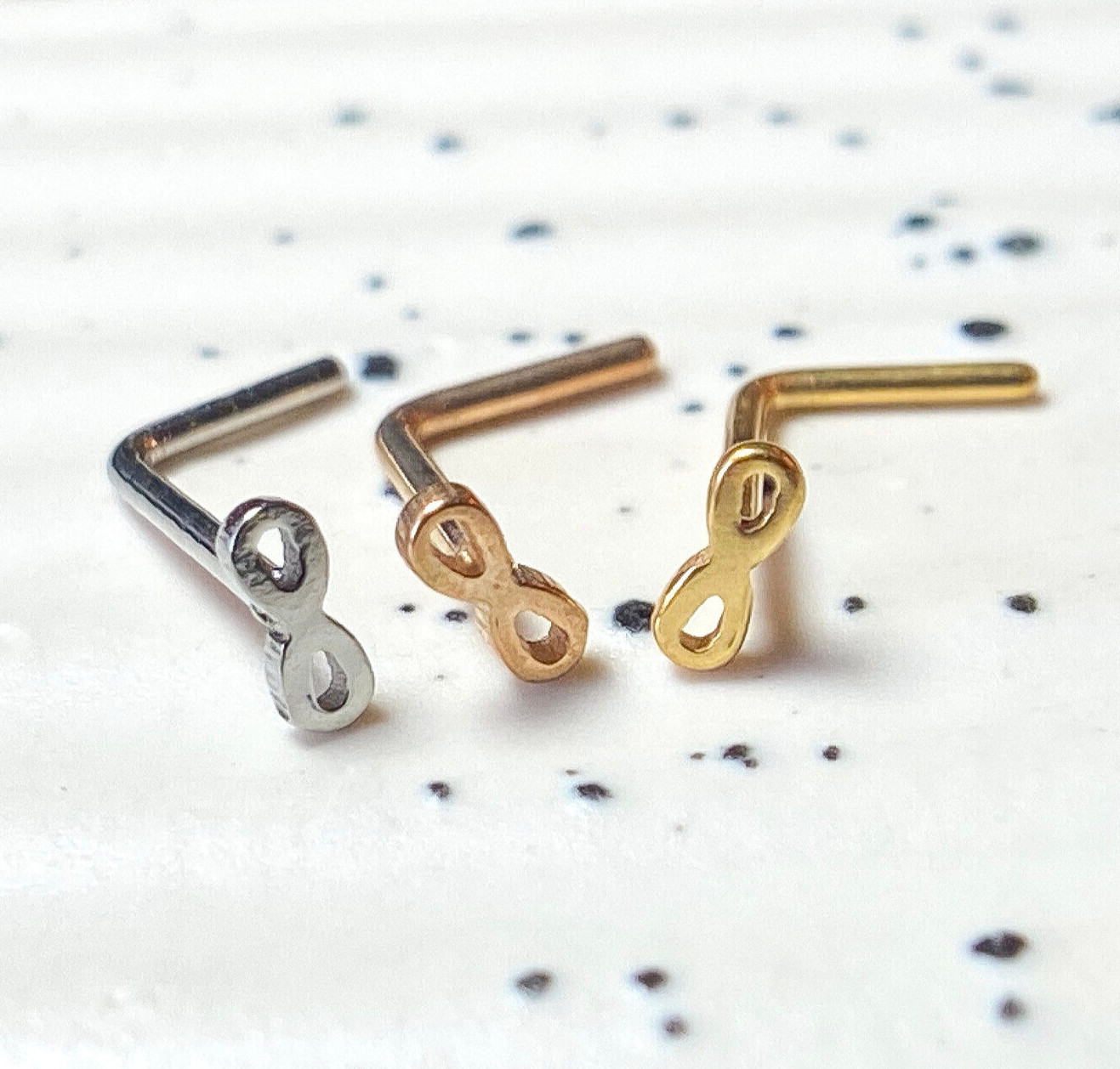3pcs Infinity Style L-Bend Nose Rings 316L Surgical Steel Ion Plated