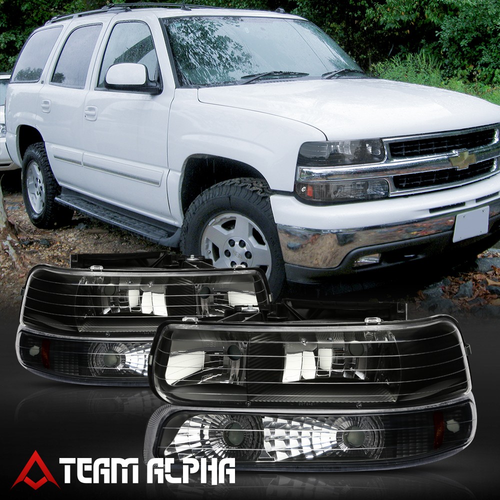 2003 Chevy TAHOE Led Headlights Smoke Tinted Headlights With Amber Signals  For 1999-2006 Chevy Silverado/Suburban/Tahoe Tinted Bumper Lights, image size:1000x1000