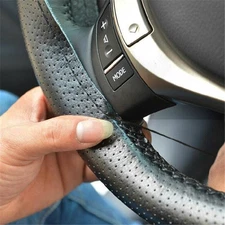 Black PU Leather Car Steering Wheel Cover Needle Thread Auto Accessories 15"