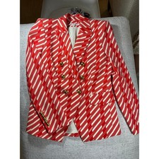 Veronica Beard Miller Dickey Jacket Red White Stripe Double Breasted Blazer 6