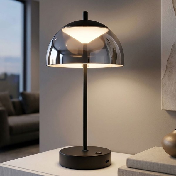 Beistellleuchte Tischlampe Nachttischleuchte Akku Rauchglas Led Cct Touchdimmer-image