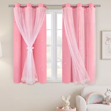Pink Curtains for Girls Bedroom Double Layer Blackout Curtains Grommets Top S...