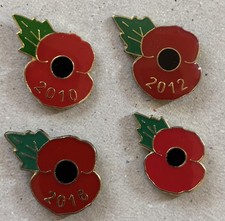 Remembrance Pin lapel Badges x 4 - 3 dated 2010, 2012 & 2016  all in excl cond