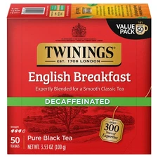 Twinings English Breakfast Tea, Decaffeinated Black Tea - Lively and 50 Count 