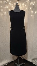 Vtg. St. John Woman s 8 Black Santana Knit Pencil Midi Dress- Gold Buttons