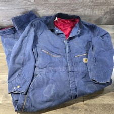 Vintage 80s Carhartt Coveralls 998QZ NAVY Sz 50R Insulated Canvas Work Mechanic