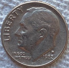 1982 D Roosevelt Dime DDO Error