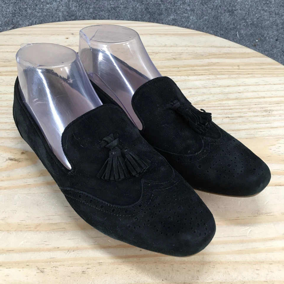 Mocasín J.Crew Georgie para mujer 7,5 negro gamuza borla sin cordones zapatos planos informales cómodos Foto 3 de 4