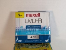 5 Pack Maxell DVD-R 4.7GB 16X Jewel Case Data Video 120 Minutes New/Sealed