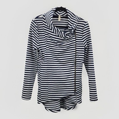 MY BELOVED Women s S Striped Cotton Blend Assymetric Zip Cowl Neck Jacket