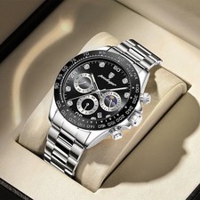 Business Wristwatch Chronograph Watch Luminous Quartz Men Steel Waterproof Gifts