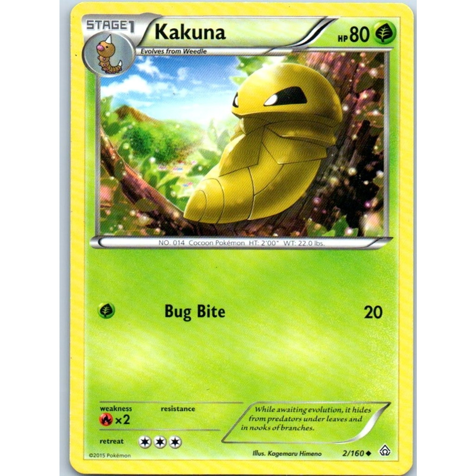 Kakuna 2015 2/160 Uncommon Pokemon Trading Card Regular