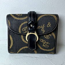 Dooney & Bourke black signature heart canvas black leather trim tri-fold wallet