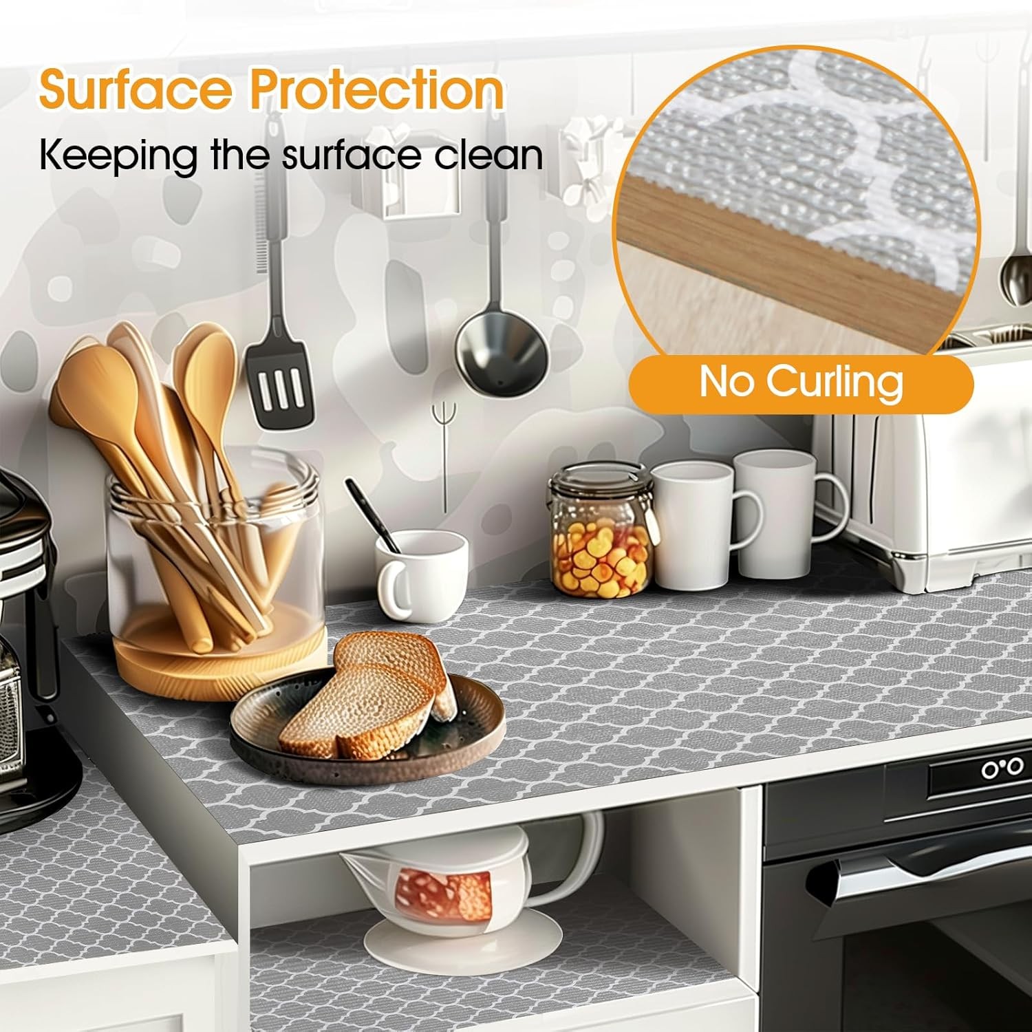 Shelf and Drawer Liner for Kitchen Cabinets Non-Adhesive, Strong Grip Non-Slip T