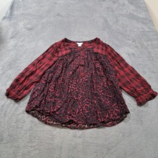 Intro Red and Black Leopard Print Blouse Top Womens Size PL Long Sleeve