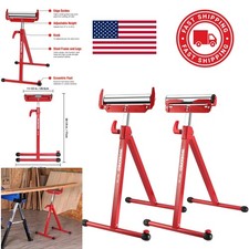 Folding Roller Stand Height Adjustable 27 to 43 Inches Red Metal 250 LB Capacity
