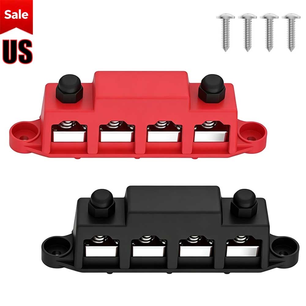 12V 250A Bus Bar Power Distribution Block 4 x 3/8" Studs Battery Terminal Block