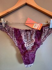 Vtg Gilligan O Malley XL Animal Print Thong Leopard Panties Mesh Sheer Purple
