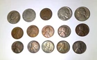 Indian Cent, Buffalo, V-Nickel, Jeffersons, Wheat Cents, 15 Coins in total.