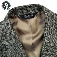 Mens 44 R Jos A Bank x Harris Tweed Olive Brown Speckled Herringbone Blazer