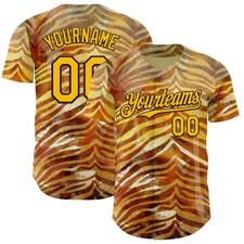 Custom Brown Yellow Zebra Stripe Baseball Jersey Animal Print Sportswear