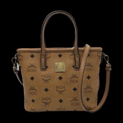 MCM Visetos Monogram Satchel Top Handle Brown w/ Detachable Strap Gold HW