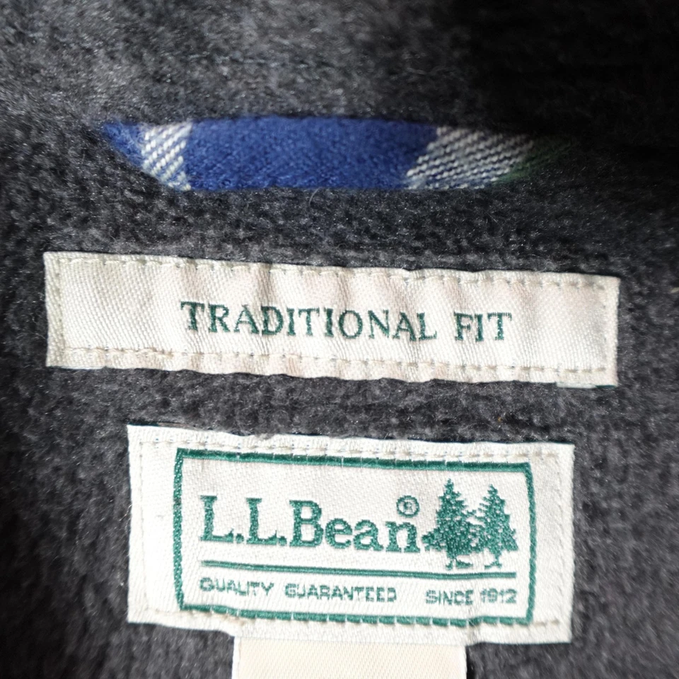 LL Bean Flannel Shirt Jacket Mens L Tall Blue Plaid Fleece Lined Shacket Outdoor - Image 2 of 4