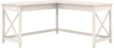 Bush Furniture Key West 60W Modern Farmhouse L Shaped Desk in Linen White Oak |