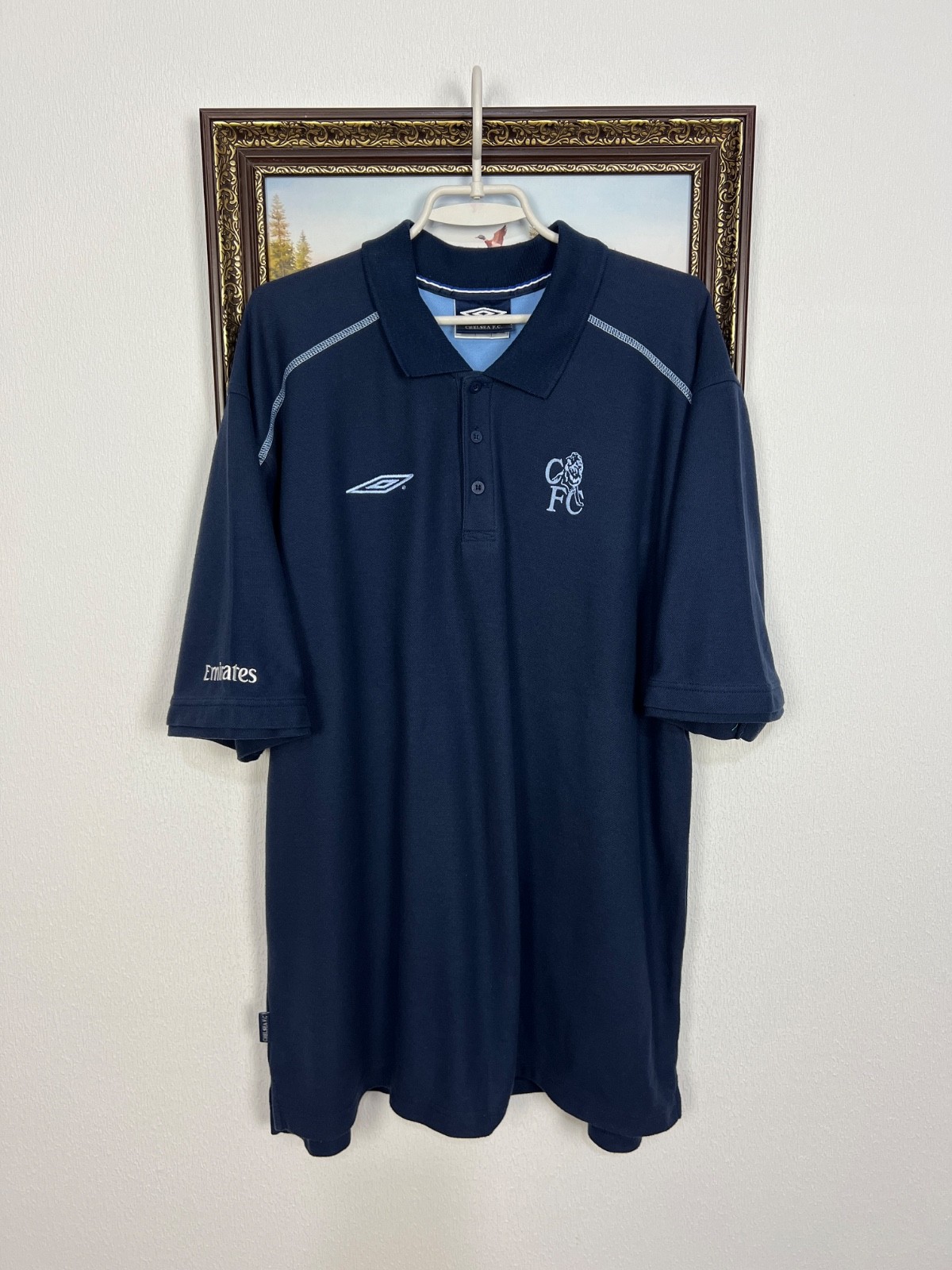 Vintage Umbro Chelsea Football Polo Shirt Soccer Train Jersey Blue Mens Size 2XL